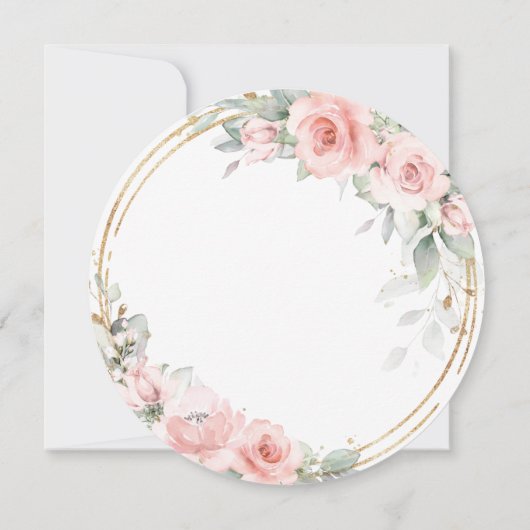 シック赤面ソフトピンクフローラ金ゴールド緑結婚色 招待状 (裏面)