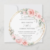 シック赤面ソフトピンクフローラ金ゴールド緑結婚色 招待状 (正面)