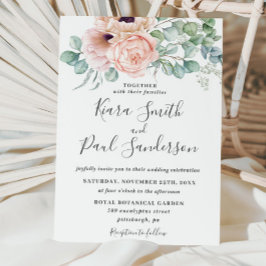 シック赤面ダスティピンクフローラユーカリ結婚ス 招待状