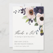 シック赤面ネイビーアネモネフローラウォーターカラー結婚ズ サンキューカード (正面)