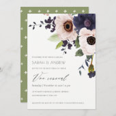 シック赤面ネイビーアネモネフローラ誓の更新招待状 サンキューカード (正面/裏面)