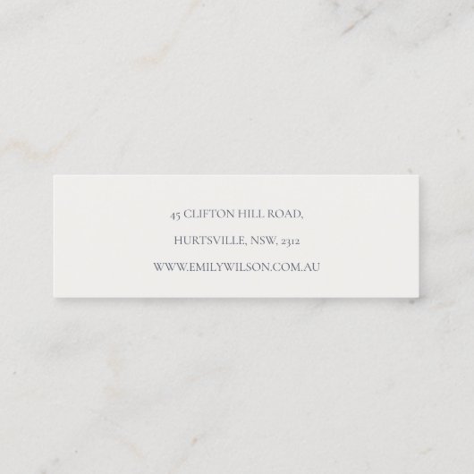 シック赤面ネイビーラストフラワースタッドイヤリングディスプレイ スキニー名刺 (裏面)