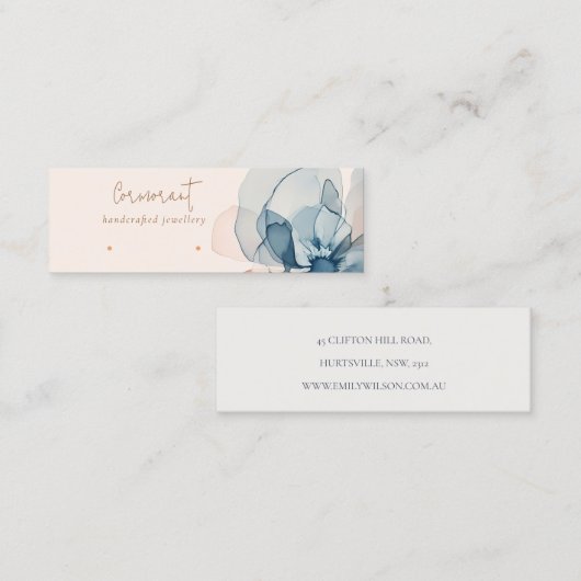 シック赤面ネイビーラストフラワースタッドイヤリングディスプレイ スキニー名刺 (正面/裏面)