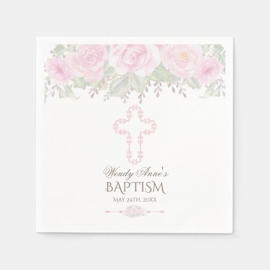 シック赤面バラガーデンフローラガール《キリスト教》洗礼式や命名式 スタンダードカクテルナプキン (正面)