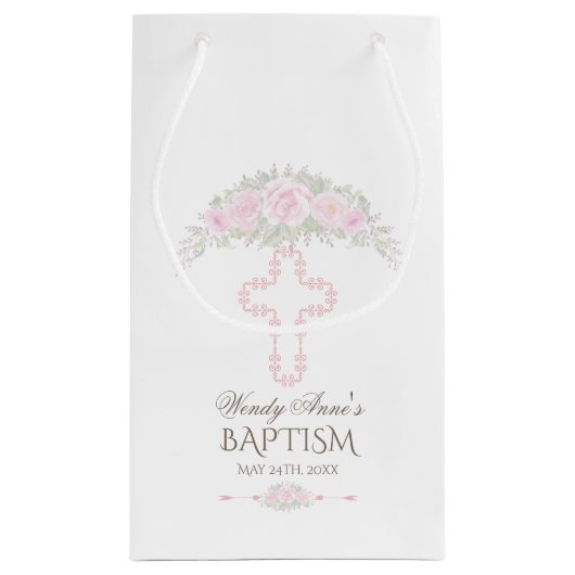 シック赤面バラガーデンフローラガール《キリスト教》洗礼式や命名式 スモールペーパーバッグ (裏面)