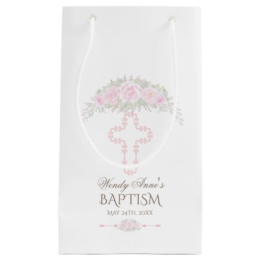 シック赤面バラガーデンフローラガール《キリスト教》洗礼式や命名式 スモールペーパーバッグ (正面)