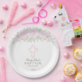 シック赤面バラガーデンフローラガール《キリスト教》洗礼式や命名式 ペーパープレート (パーティー)