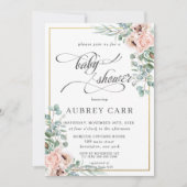 シック赤面バラフローラベビーシャワー幾何学金ゴールド 招待状 (正面)