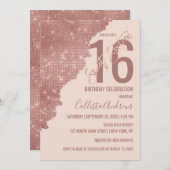 シック赤面バラ金ゴールドグリッターカラーブロックスウィート16 招待状 (正面/裏面)