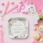 シック赤面バラ金ゴールドフレーム結婚ユーカリ ペーパープレート (パーティー)