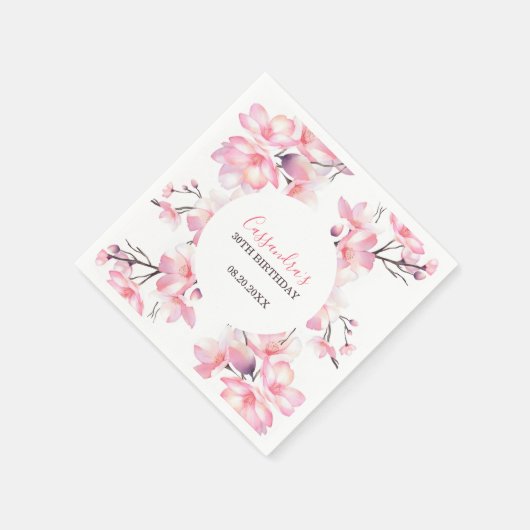 シック赤面ピンクさくらんぼブロッサムボタニカル誕生日 スタンダードカクテルナプキン (角)