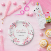 シック赤面ピンクさくらんぼブロッサムボタニカル誕生日 ペーパープレート (パーティー)