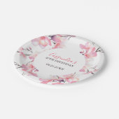 シック赤面ピンクさくらんぼブロッサムボタニカル誕生日 ペーパープレート (アングル)