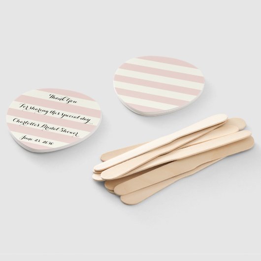 シック赤面ピンクアイボリーストライプスクリプトブライダルシャワー ハンドファン (組立なし)