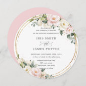 シック赤面ピンクアイボリーフローラ金ゴールドグリーン結婚リーズ 招待状 (正面/裏面)