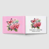 シック赤面ピンクアジサイ結婚蝶 ゲストブック (全面)