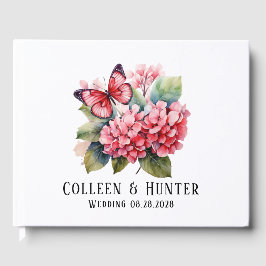 シック赤面ピンクアジサイ結婚蝶 ゲストブック