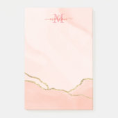 シック赤面ピンクウォーターカラーとフェイク金ゴールドモノグラム ポストイット (正面)