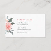 シック赤面ピンクウォーターカラーフローラバラ&緑 名刺 (裏面)