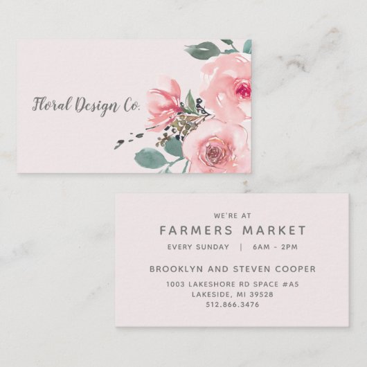 シック赤面ピンクウォーターカラーフローラプロフェッショナル 名刺 (正面/裏面)