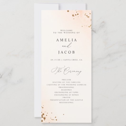 シック赤面ピンクウォーターカラー結婚式 プログラム (正面)