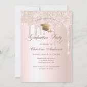 シック赤面ピンクグリッター写真卒業パーティー 招待状 (裏面)