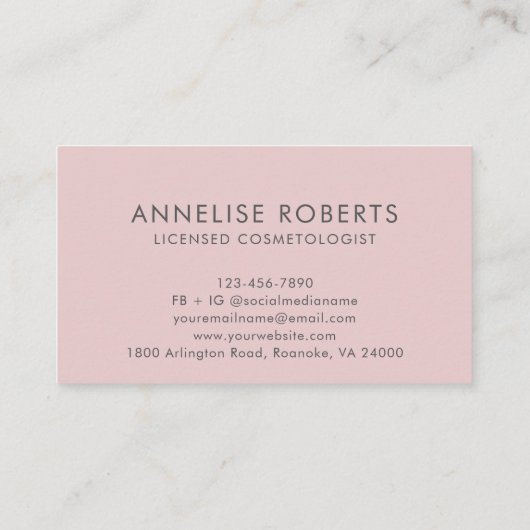 シック赤面ピンクグレーモノグラムヘアメイクアップ 名刺 (裏面)
