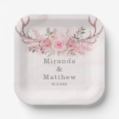 シック赤面ピンクセージディア〔雄ジカの〕枝角フローラ結婚ズ ペーパープレート (正面)
