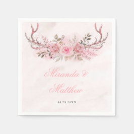 シック赤面ピンクセージフローラディアー〔雄ジカの〕枝角結婚ズ スタンダードカクテルナプキン