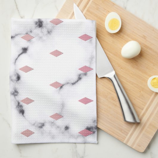シック赤面ピンクダイヤモンドマーブルパターン キッチンタオル (四つ折り)