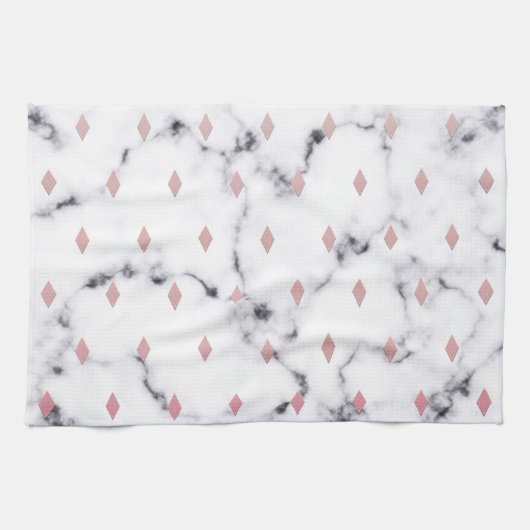 シック赤面ピンクダイヤモンドマーブルパターン キッチンタオル (横)