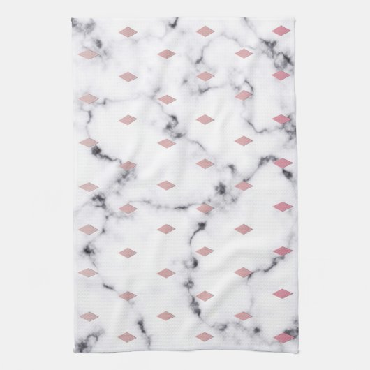 シック赤面ピンクダイヤモンドマーブルパターン キッチンタオル (縦)