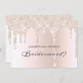 シック赤面ピンクドリップグリッターブライドメイド 招待状 (正面/裏面)
