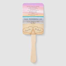 シック赤面ピンクハートサンドビーチ結婚式プログラム ハンドファン