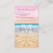 シック赤面ピンクパープルハートサンドRSVP エンクロージャーカード (裏面)