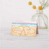 シック赤面ピンクパープルビーチ結婚式2ハートサンド プレイスカード (裏面)