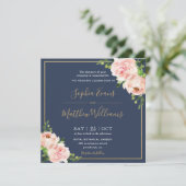 シック赤面ピンクフローラグリーナリーネイビー結婚ズ 招待状 (スタンド正面)