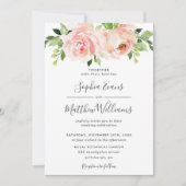 シック赤面ピンクフローラグリーナリー結婚ズ 招待状 (正面)