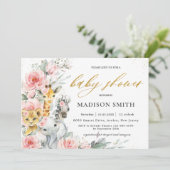 シック赤面ピンクフローラジャングル動物のベビーシャワー 招待状 (スタンド正面)