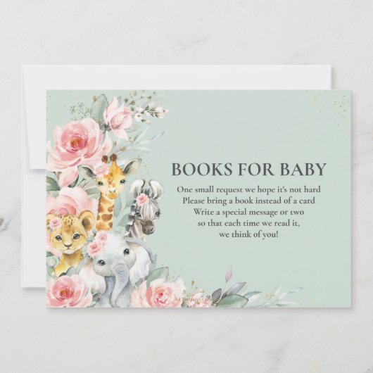 シック赤面ピンクフローラジャングル動物のベビーシャワー 招待状 (裏面)