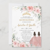 シック赤面ピンクフローラバラ金ゴールドツインズキンセアニラ 招待状 (正面)