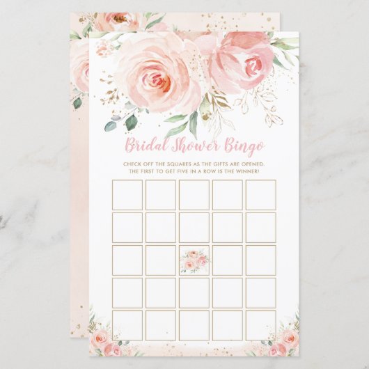 シック赤面ピンクフローラブライダルシャワービンゴゲーム (正面/裏面)