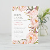 シック赤面ピンクフローラブライダルシャワー招待 招待状 (スタンド正面)