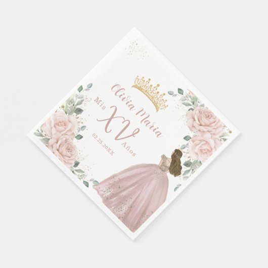 シック赤面ピンクフローラプリンセスドレスキンセアニラ スタンダードランチョンナプキン (角)