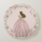 シック赤面ピンクフローラプリンセスドレスキンセアニラ ラウンドクッション (裏面)