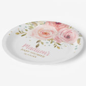 シック赤面ピンクフローラベビーシャワー誕生日パーティー ペーパープレート (アングル)