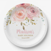 シック赤面ピンクフローラベビーシャワー誕生日パーティー ペーパープレート (正面)