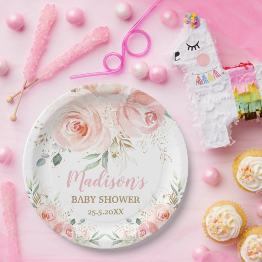 シック赤面ピンクフローラベビーブライダルシャワー誕生日 ペーパープレート (パーティー)