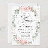シック赤面ピンクフローラリーフリースブライダルシャワー 招待状 (正面)