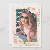 シック赤面ピンクフローラ卒業写真写真 案内状 (正面)